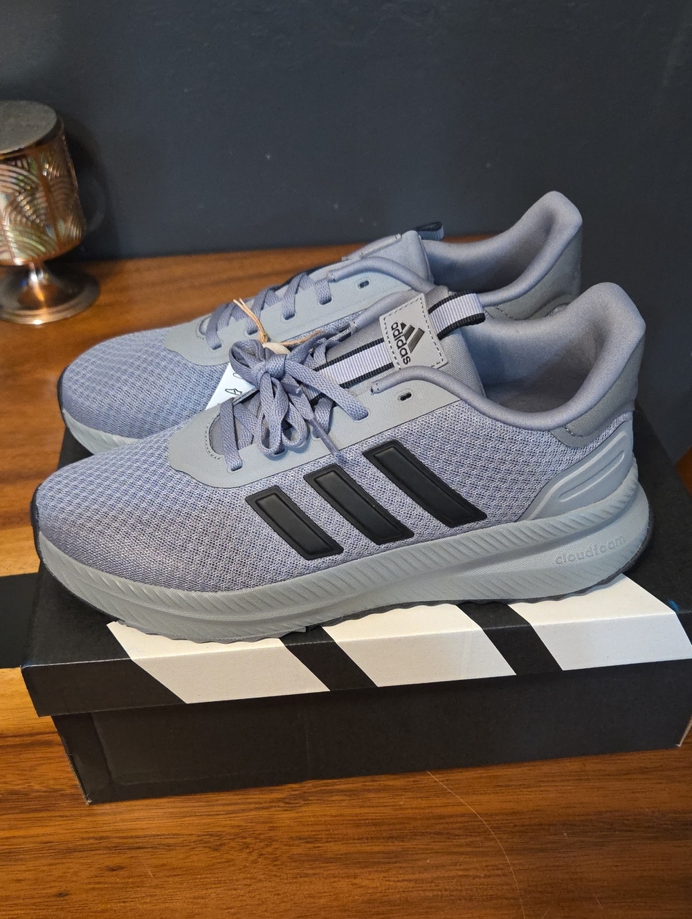 Adidas Men's Cloudfoam Running Shoes - Light Gray with Black Stripes Size 8